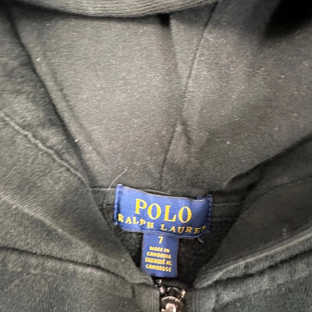 Polo Ralph Lauren Boys Size 7 Black Full Zip Hoodie Red Pony Cotton Sweatshirt